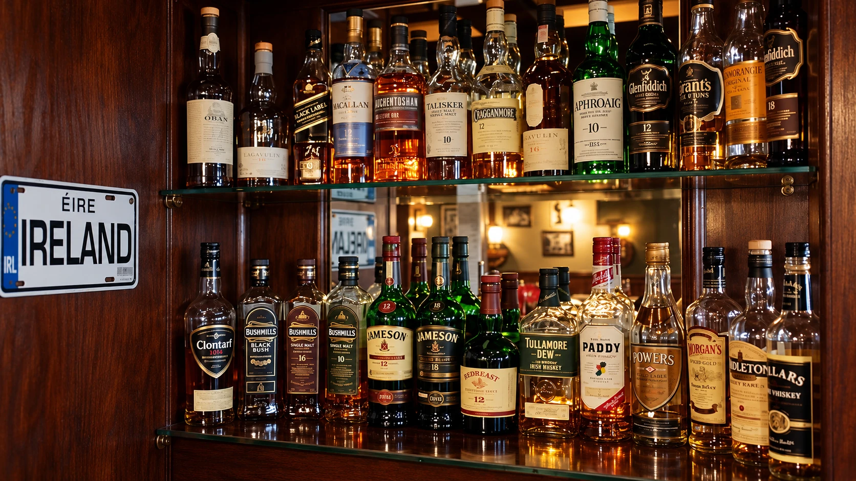 O’Neill’s whiskey shelves, AI-edited image